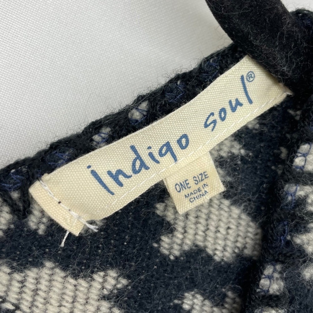 Indigo Soul Womens OS Poncho Wrap Red Navy Blue Southwestern Geometric Striped - Picture 4 of 7